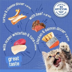 20 PackWet Cat Food Variety Pack, Shreds With Beef, Turkey and Cheese Dinner, Chicken and Salmon Dinner, and With Ocean Whitefish and Tuna