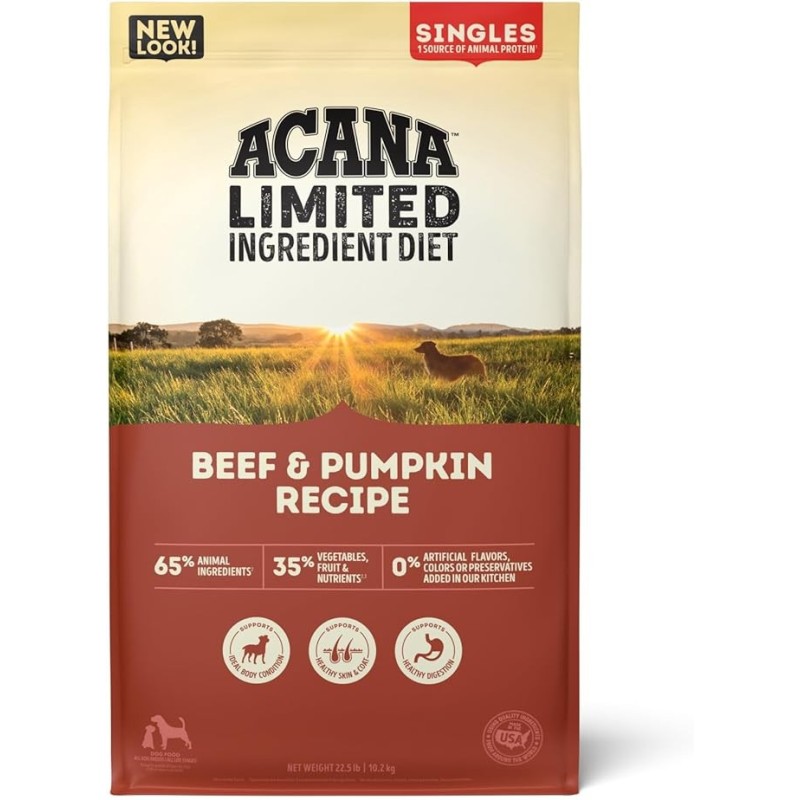 1 pack Singles Limited Ingredient Grain Free High Protein Dry Dog Food Beef & Pumpkin Recipe 22.5lb Bag