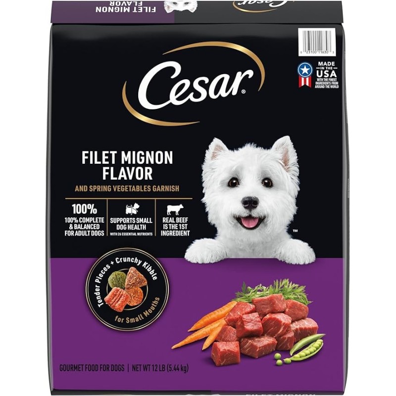 20 Pack Small Breed Dry Dog Food for Small Dogs, Filet Mignon Flavor and Spring Vegetables Garnish, 12 lb Bag